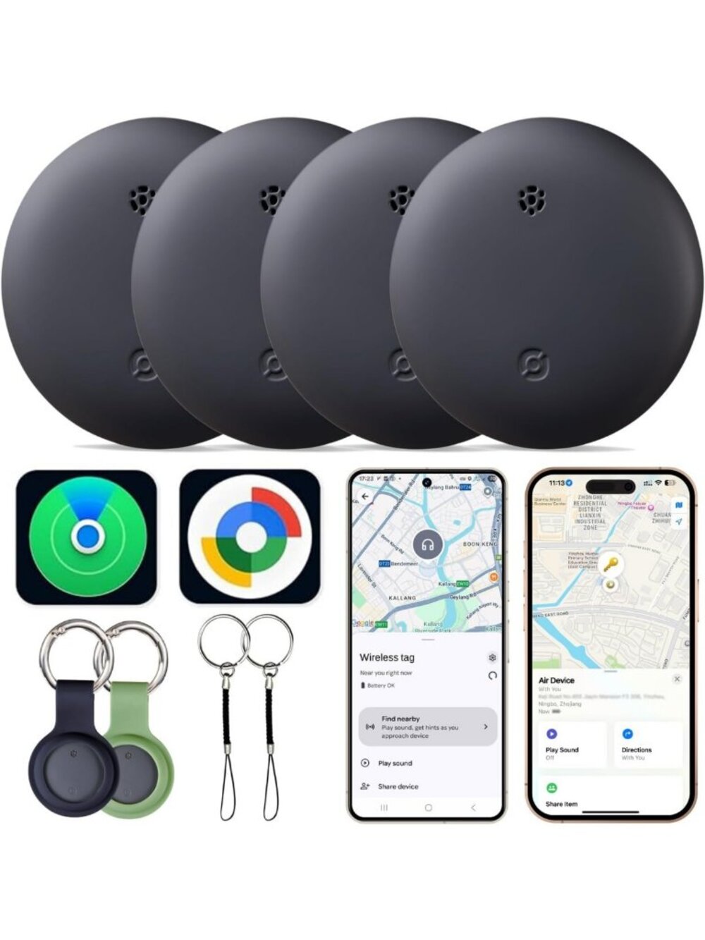 2026 Android Tracker Tags - 4 Pack, Dual-System Compatible for Android & iOS